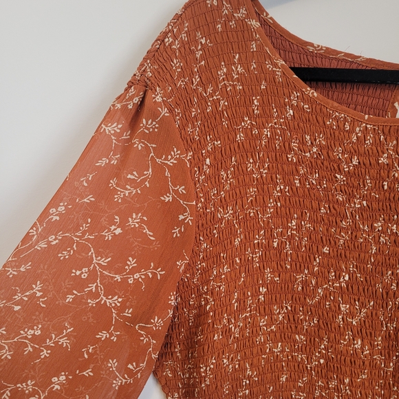 Bohme XL Rust Floral Smocked Maxi Dress Boho Cottagecore - Picture 9 of 9